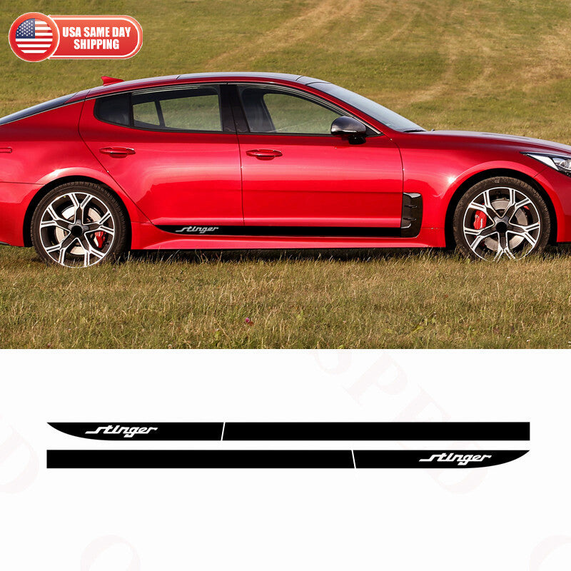 Fit Stinger Racing Sport Stripe Car Door Side Skirt Vinyl Decal Decorate Black