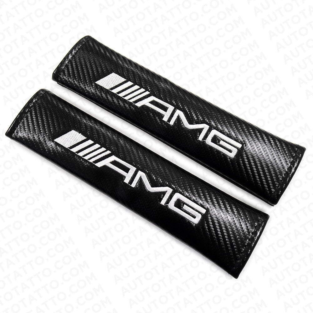 AMG Car Carbon Fiber Seat Belt Cover Safety Shoulder Strap Cushion Pad Harness
