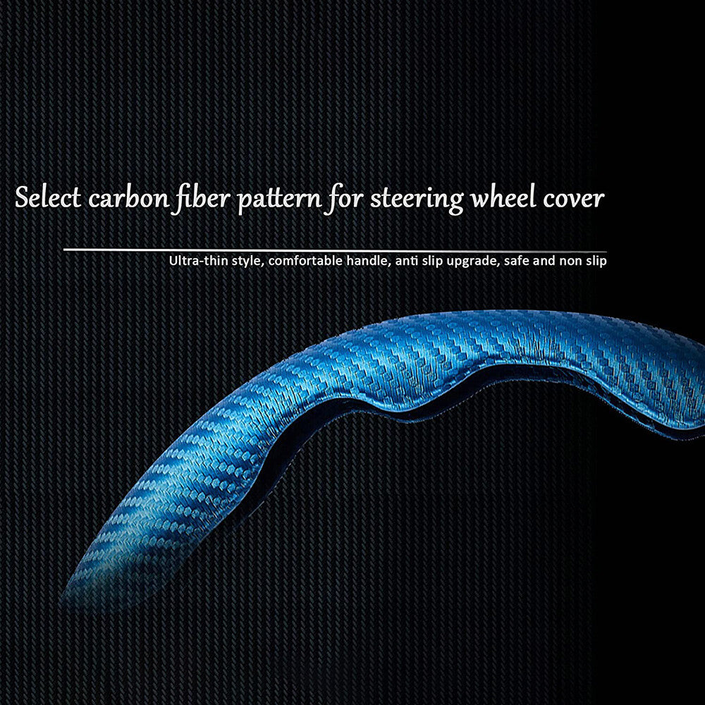 Universal Blue Carbon Fiber Car Steering Wheel Cover Non Slip Protector Decorate