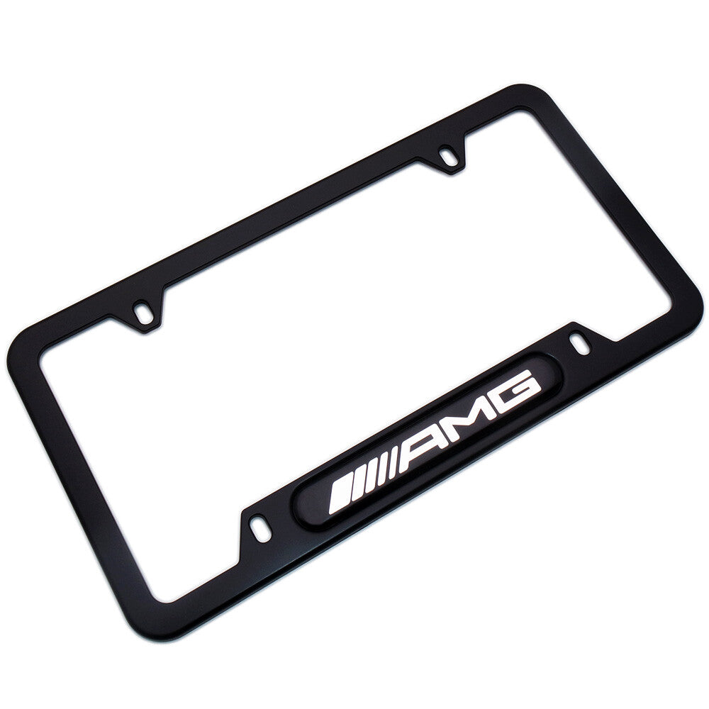 Black Stainless Front Rear Emblem License Plate Frame Cover Gift For AMG Sport
