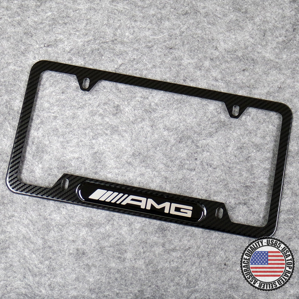 For Mercedes-Benz AMG Sport Carbon Fiber Texture License Plate Frame Cover Gift