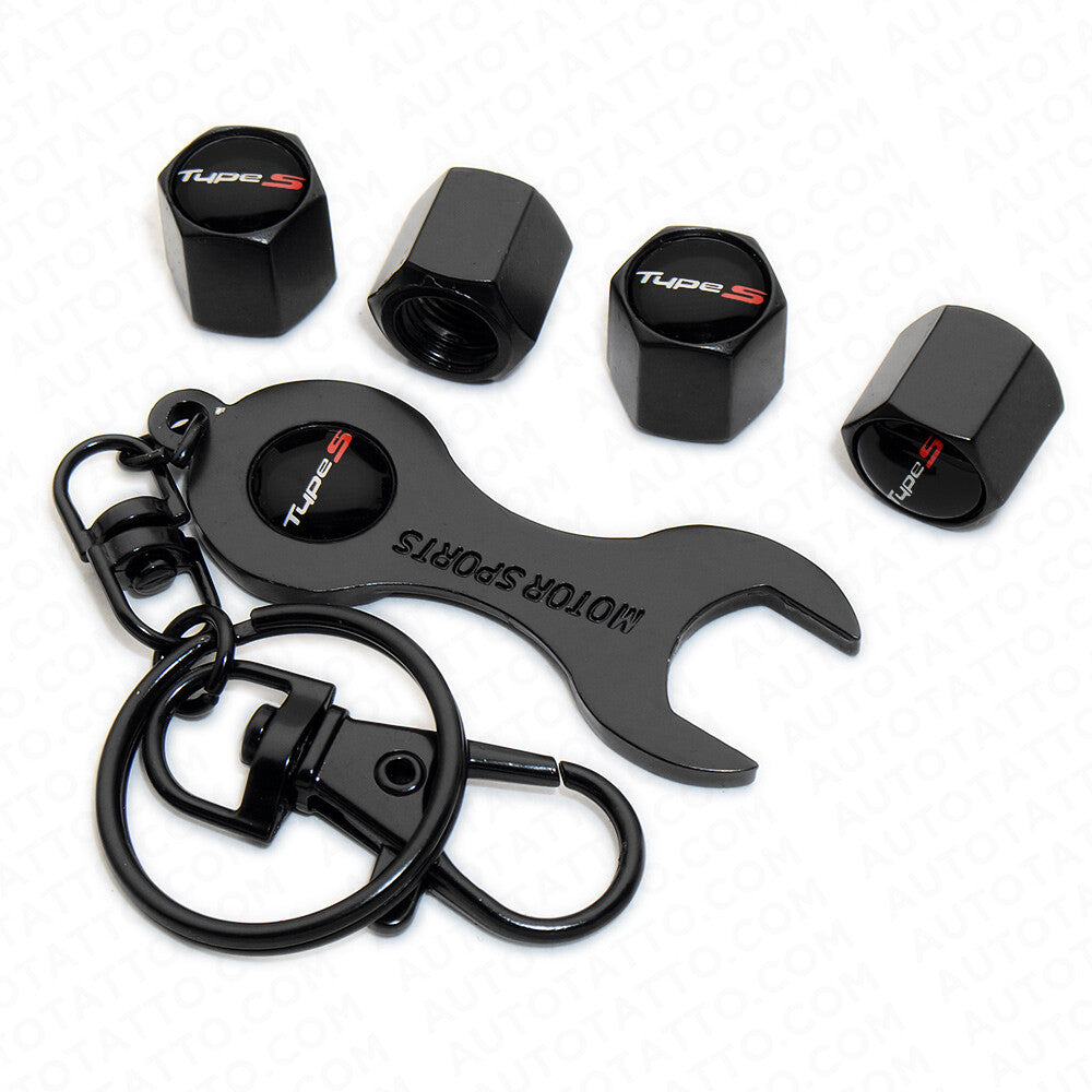 4pcs Hex Type S Logo Car Tire Wheel Air Stem Dust Valve Caps Cover With Keychain