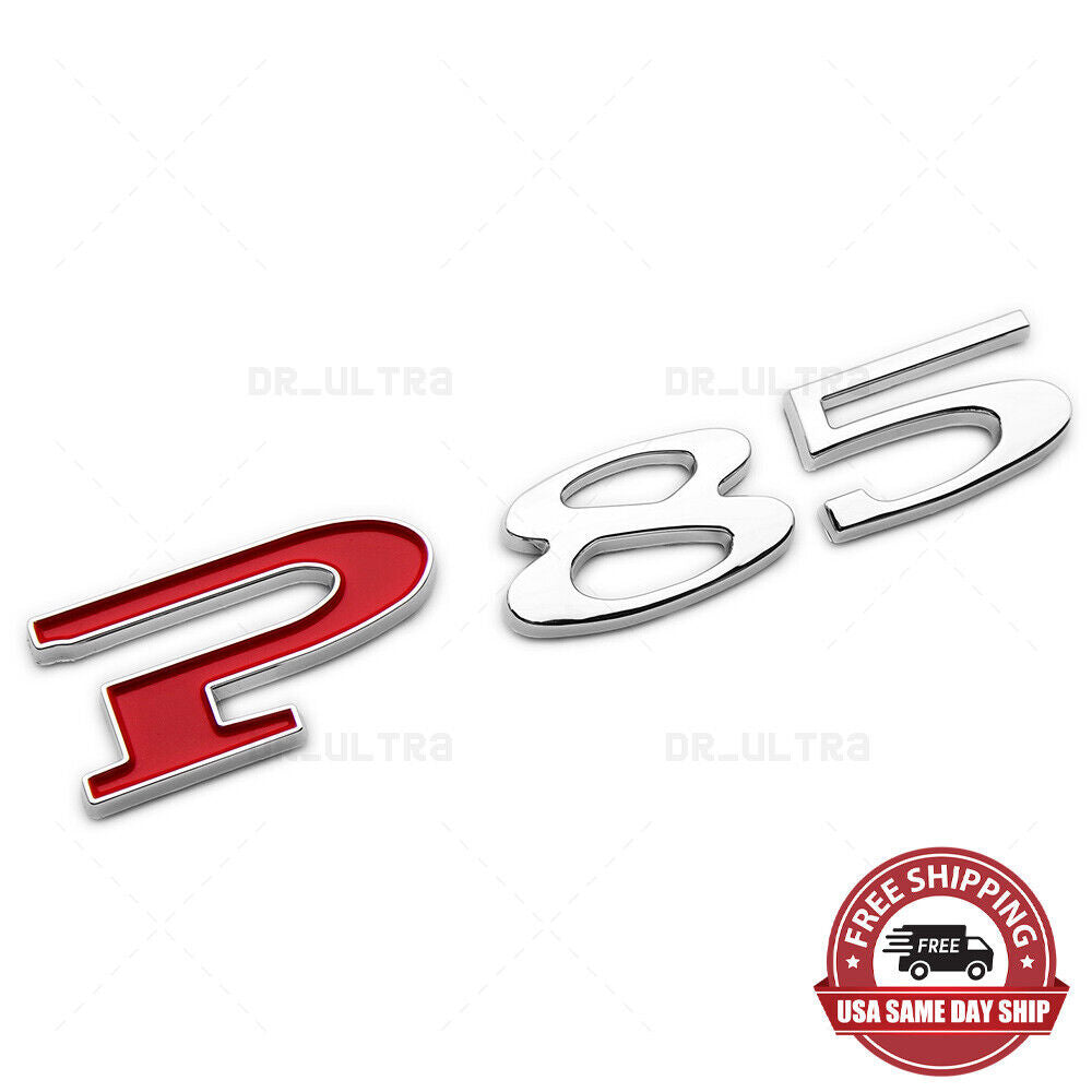 Tesla Rear Liftgate Lid Model P85 Nameplate Logo Badge Emblem Sport Chrome Red