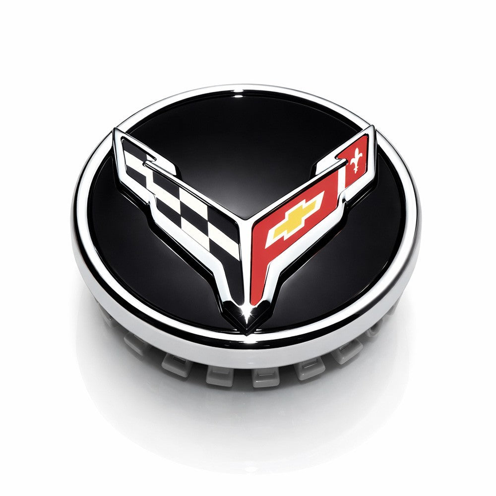2020-2026 Corvette C8 Wheels Center Cap with Cross Flag Chrome 4 pack
