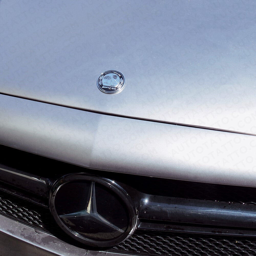 Universal Mercedes Sport Black Hood Laurel Adhesive Badge Logo Emblem AMG Tree