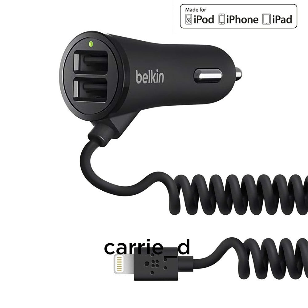 Belkin 2-port USB Car Charger + Lightning Cable for iphone 11 12 13 Pro XS iPod