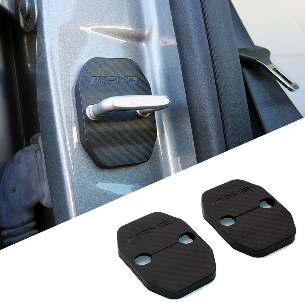2X Carbon Fiber Texture Door Striker Cover Lock Buckle Cap For Mercedes-Benz AMG