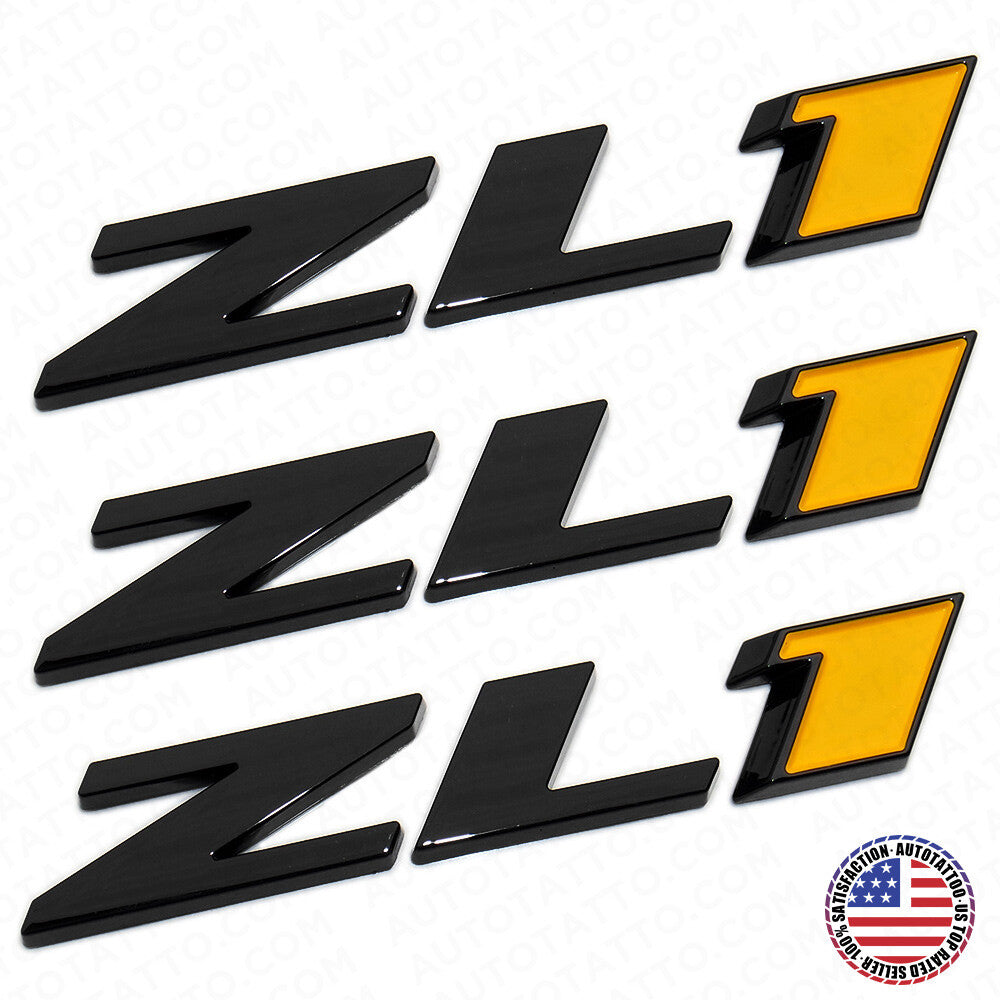 3pcs Camaro Hood & Rear Bumper ZL1 Nameplate Sport Emblem Decorate Black Yellow