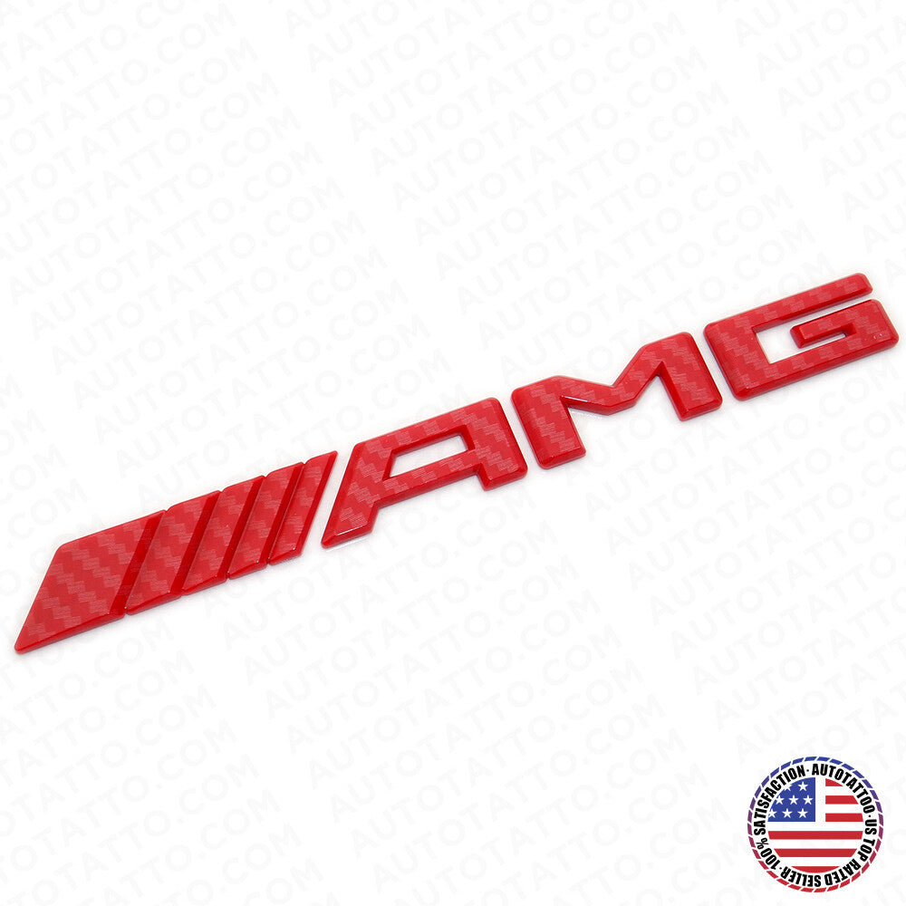 17+ Red Carbon Fiber Style AMG Sport Car Emblem 3D Trunk Lid Logo Badge Decorate
