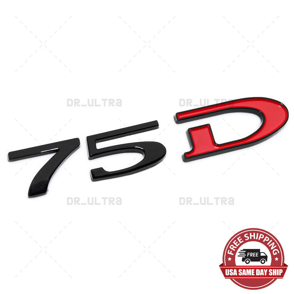Tesla Rear Liftgate Lid 75D Letter Nameplate Logo Badge Emblem Sport Black Red