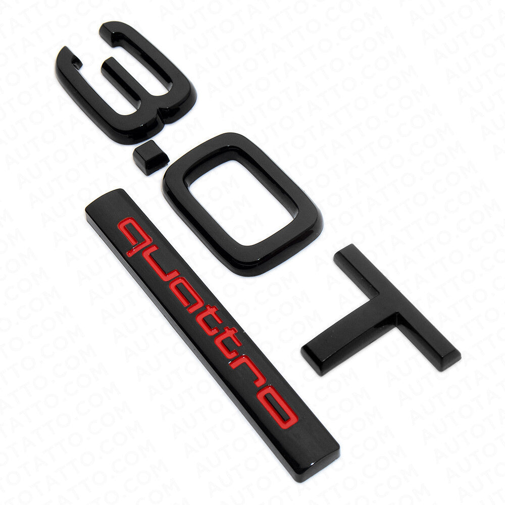 04-22 Audi Rear Trunk Lid 3.0T Quattro Nameplate Emblem Badge Black Red