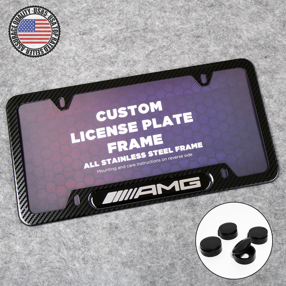 For Mercedes-Benz AMG Sport Carbon Fiber Texture License Plate Frame Cover Gift