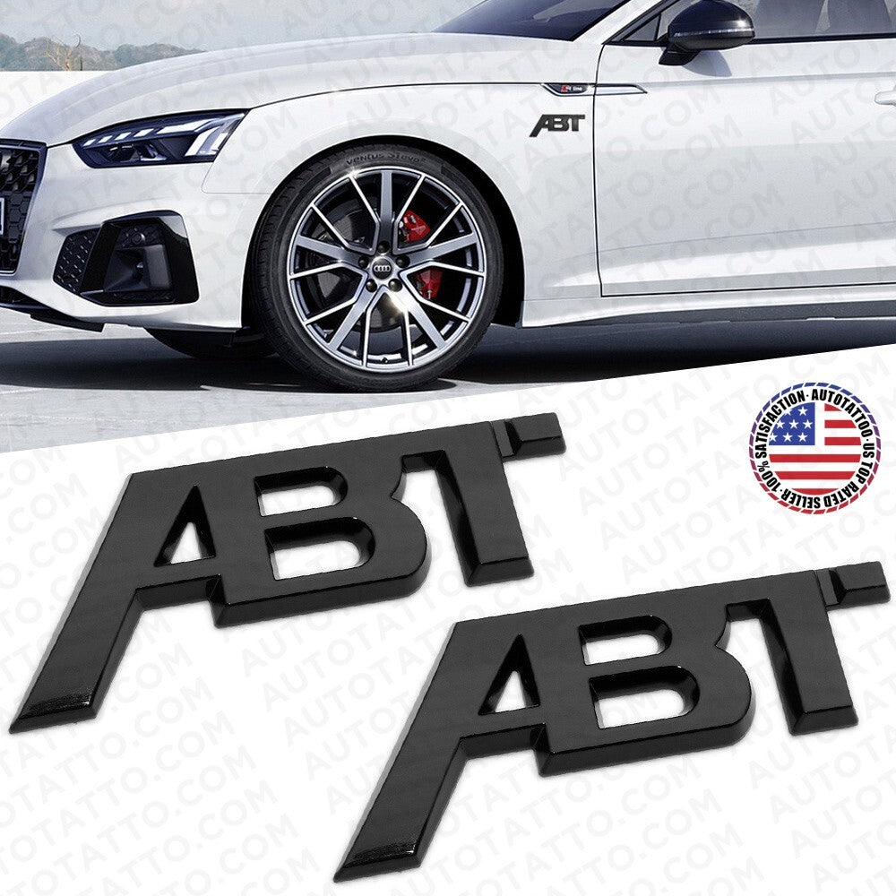 2pcs Audi Tuning ABT Sportsline Fender Badge Emblem Logo Gloss Black Decorate