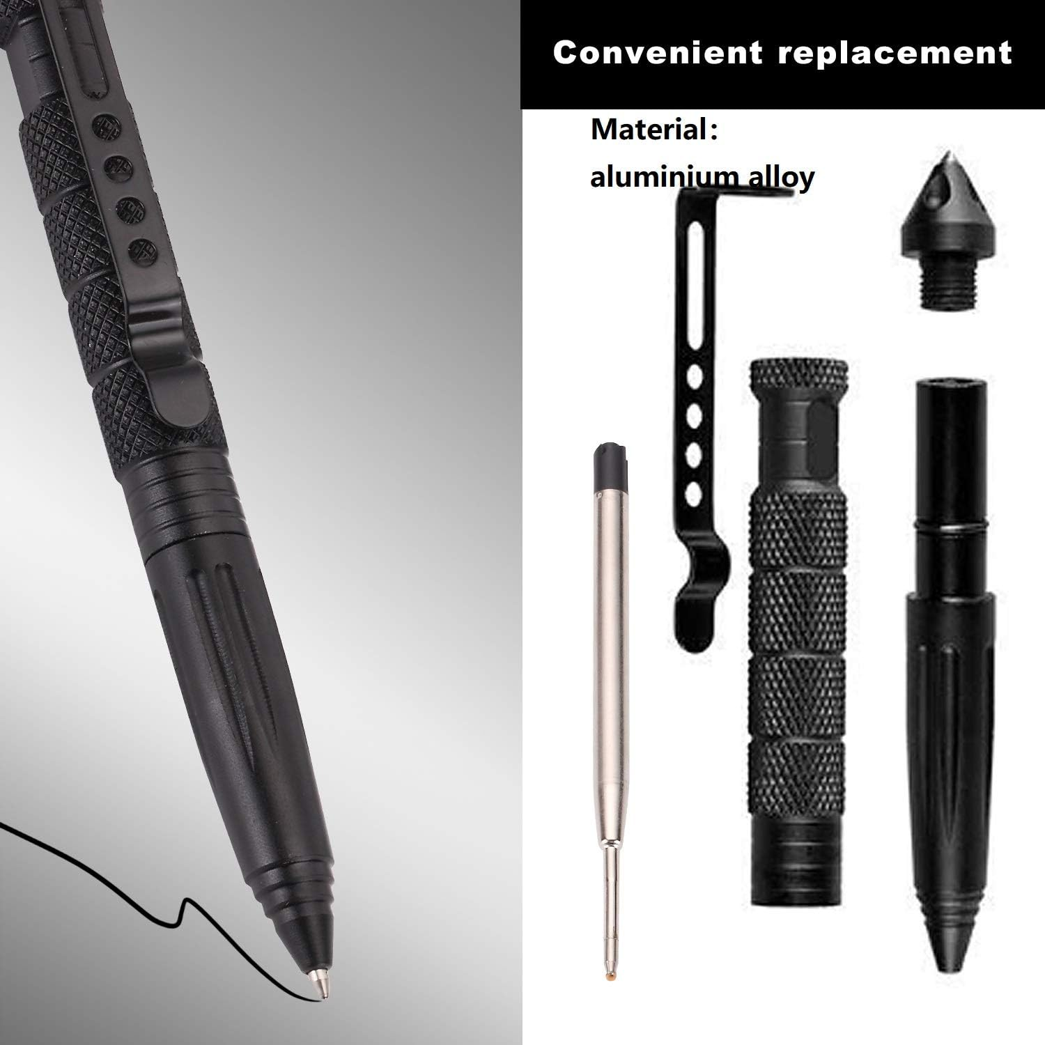 2 Pack Military Tactical Pen Set with 6 Ballpoint Refills Writing,Made Car Accessory - Black