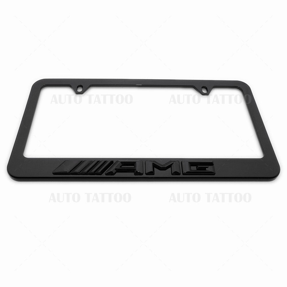 1x Mercedes-AMG 3D Gloss Black License Plate Frame Cover Decorate + Screw Caps