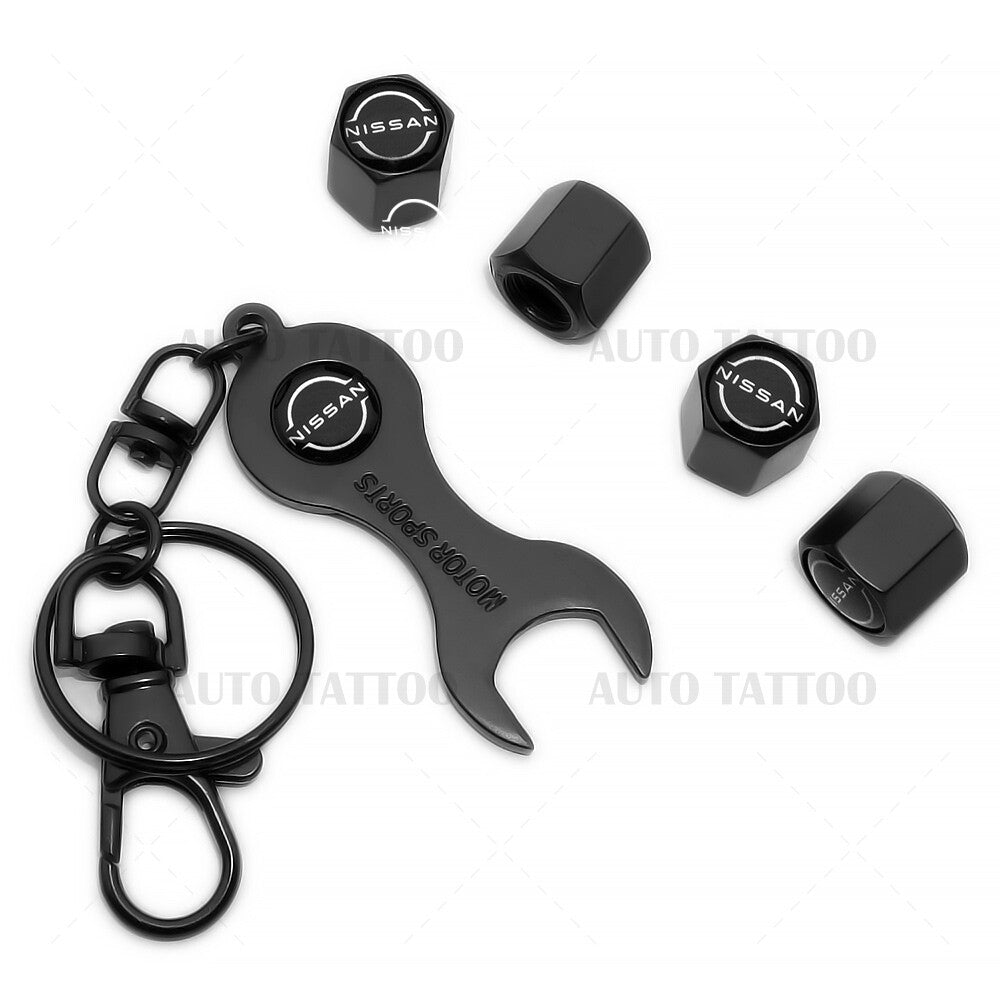 4x Hex For New Nissan Car Tire Wheel Air Stem Dust Valve Cap Cover + Keychain