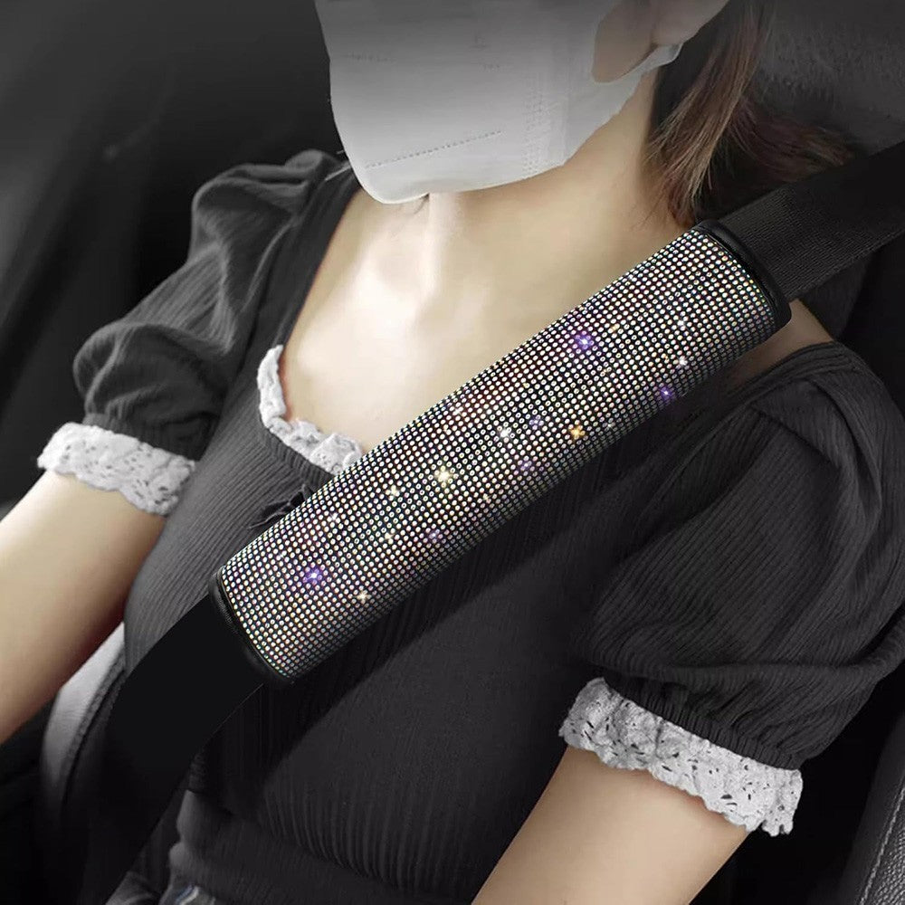 2x Bling Multicolor Rhinestone Seat Belt Shoulder Pads Crystal Cushion Car Cover