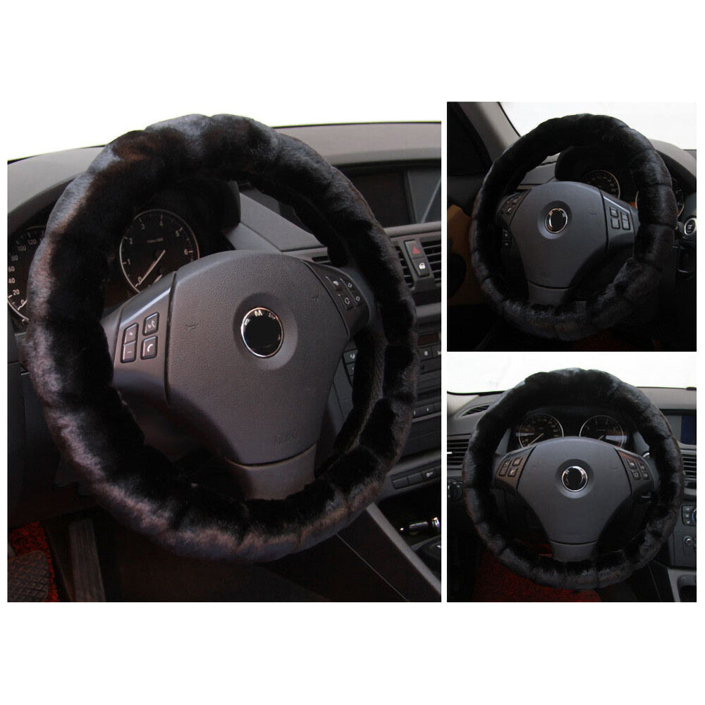 Universal Soft Warm Bamboo Style Faux Fur Car Steering Wheel Cover Decoration