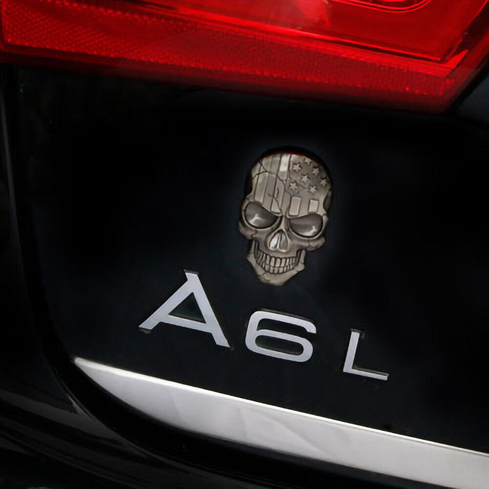 Universal 3D Fashion Metal Skull w/ USA Flag Emblem Car Decal Sticker Decoration