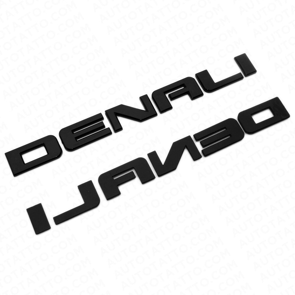 2x Denali Door Tailgate Letter Nameplate Emblem HD Badge GMC 3D HD Gloss Black