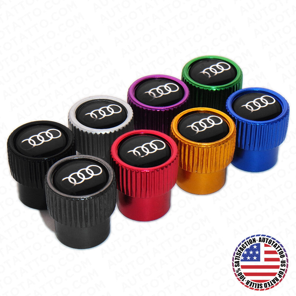 A-u-d-i Sport Roundel Car SUV Wheels Tire Air Valve Caps Stem Dust Logo Cover