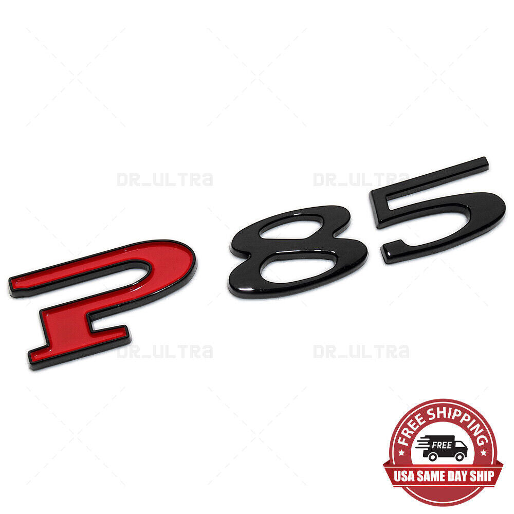 Tesla Rear Liftgate Lid Model P85 Nameplate Logo Badge Emblem Sport Black & Red