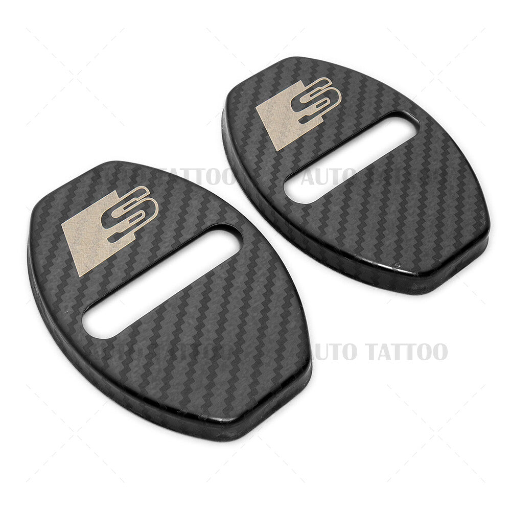 2x Audi S Carbon Fiber Texture Door Car Lock Protective Cover Sticker Decorate