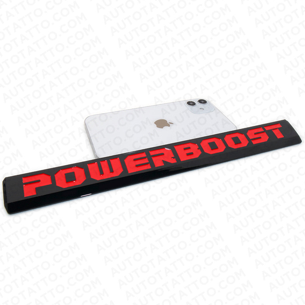 2x POWERBOOST Latter Emblem Left Door Black Red 10x1 inches 2019-2023 F-150