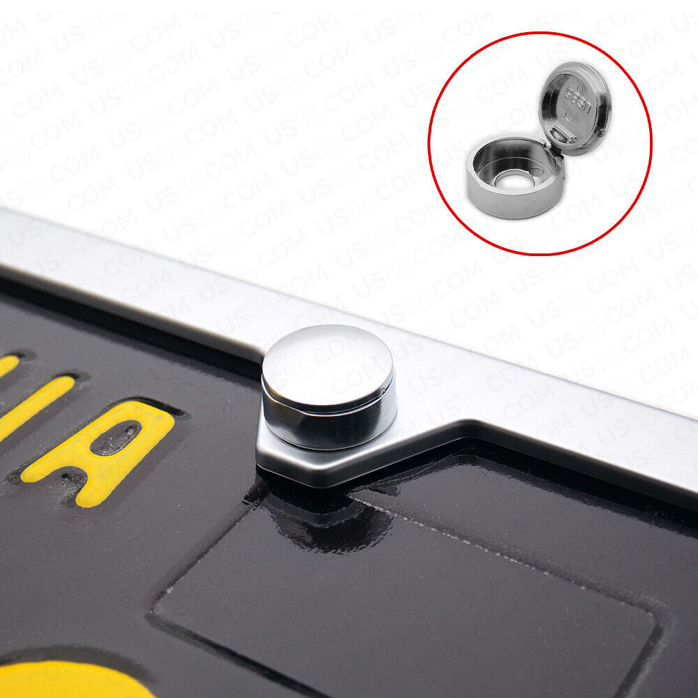 4x Car License Plate Frames Cover Hardware Hider Caps Front & Rear Sport Silver