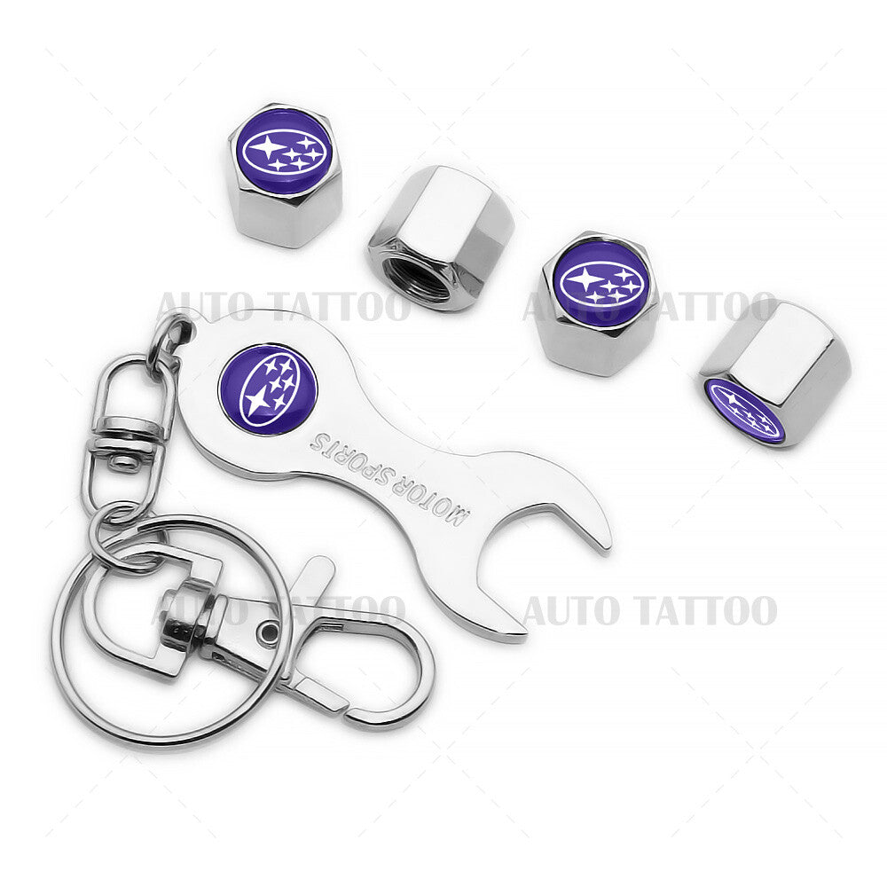 4x Universal Fit Sport Car Tire Wheels Air Stem Dust Valve Cap Cover + Keychain