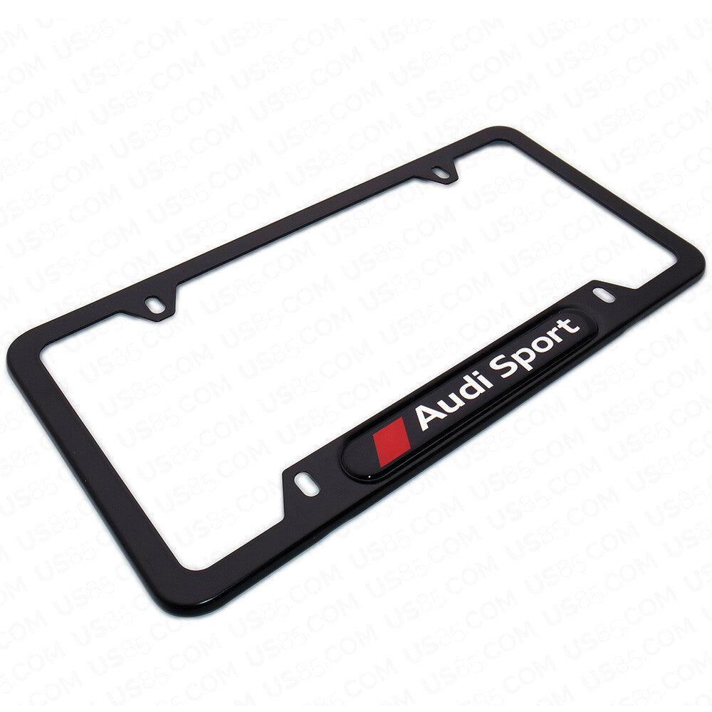 Black Stainless Steel Front Rear Emblem License Plate Frame Cover - Audi Sport