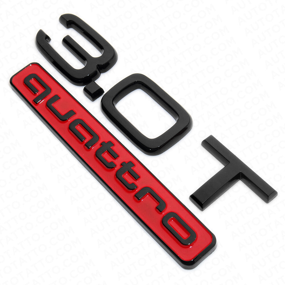 17-22 Audi Car Rear Trunk Lid 3.0T Quattro Nameplate Emblem Badge Black & Red