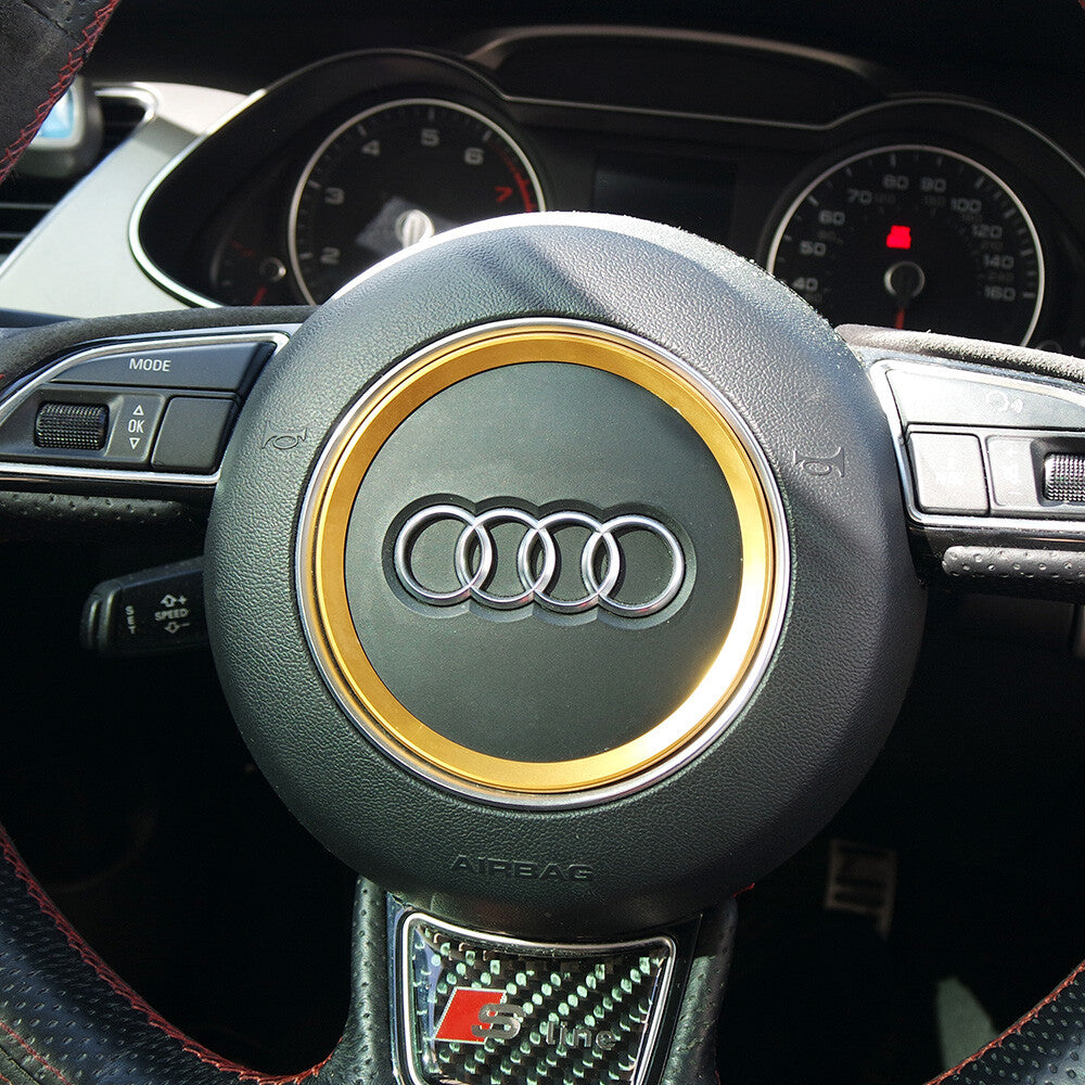 Audi Aluminum Steering Wheel Ring Logo Badge Sticker Emblem Decoration - Gold