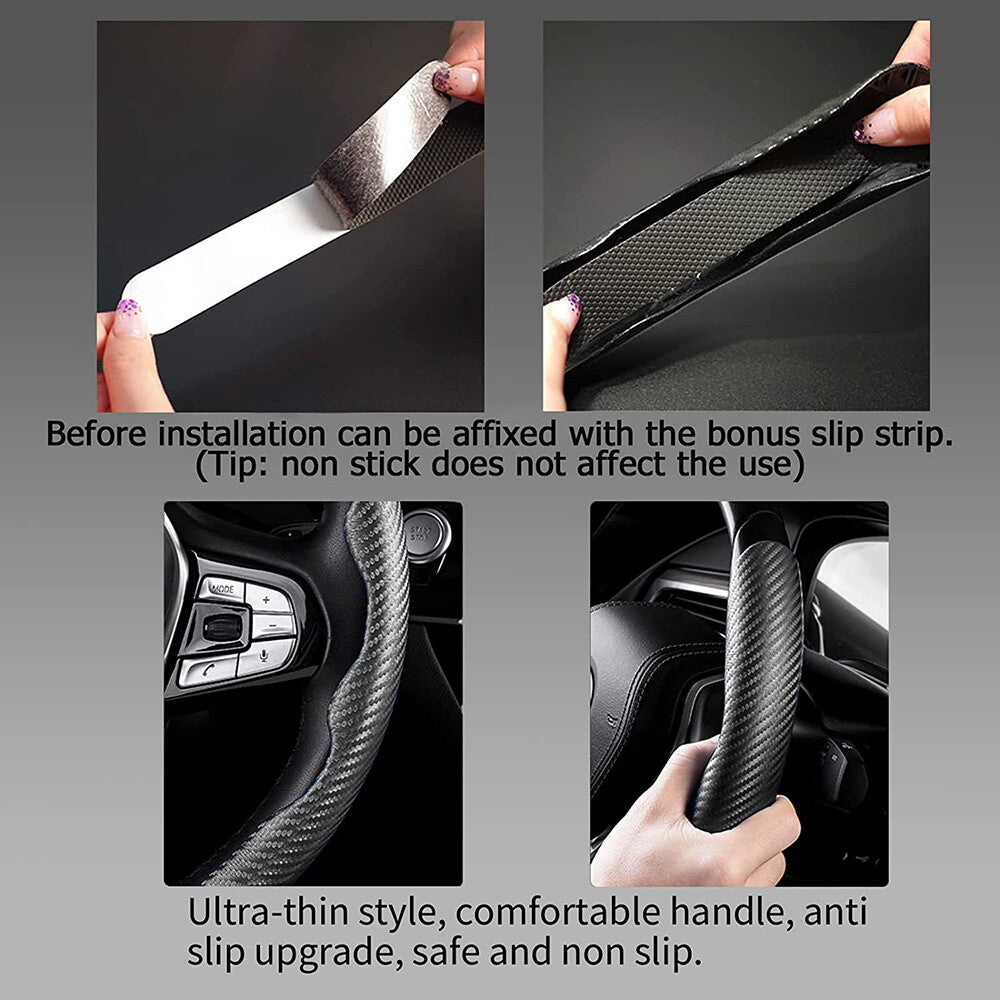 Universal Black Carbon Auto Car Steering Wheel Cover Non Slip Protector Decorate