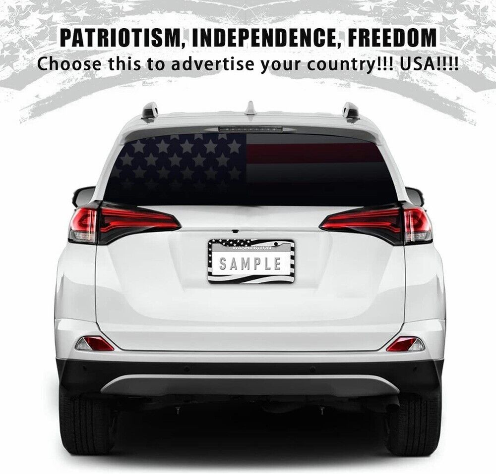 2pcs Black Stainless Steel USA American Nations Flag Car License Plate Frame