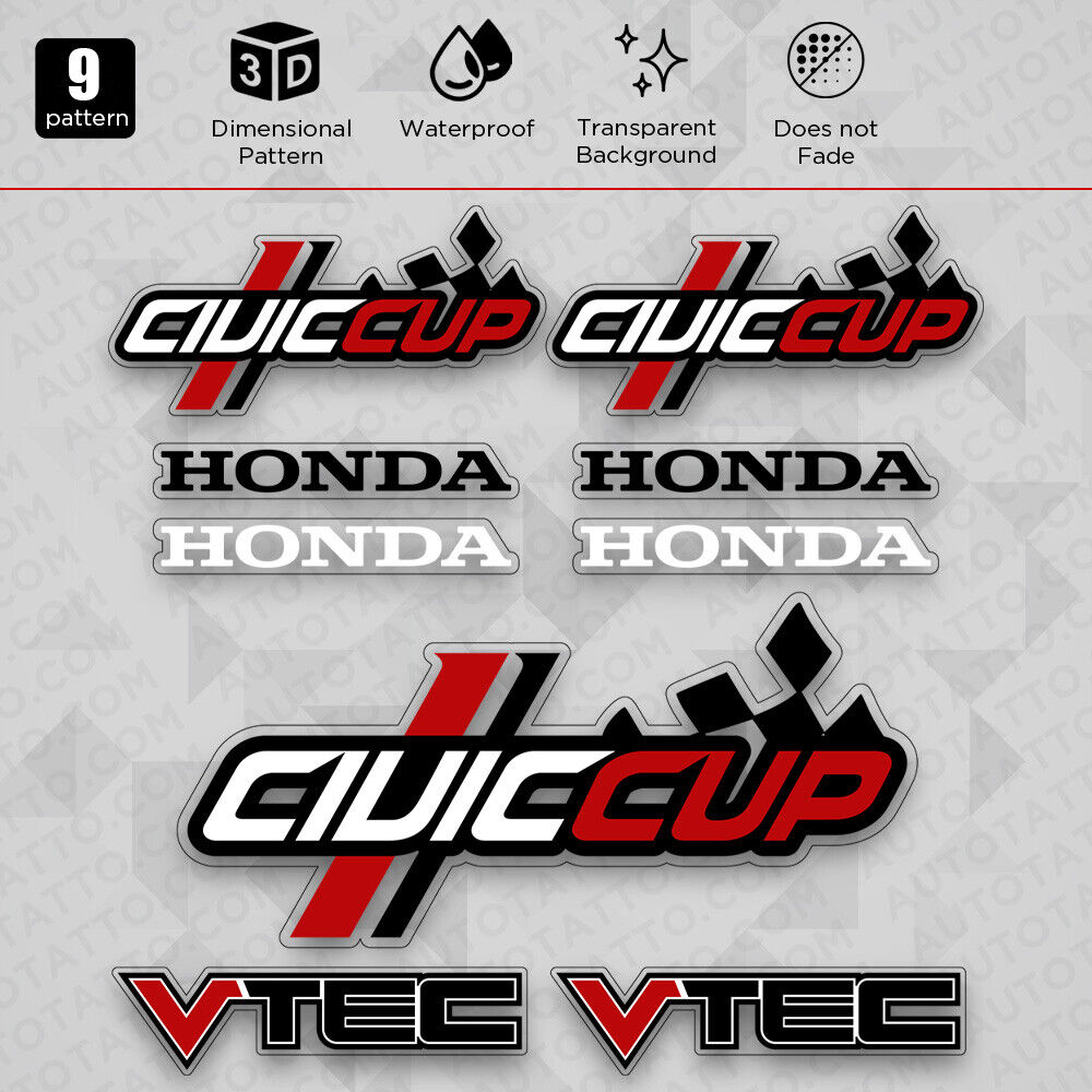 Universal Racing Sport Civic Cup VTEC Car Logo Sticker Vinyl 3D Decal Stripes