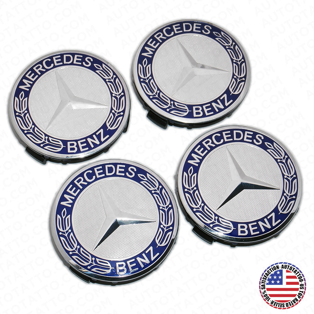 4x Mercedes Wheels Center Cap Hub Star Laurel Wreath Cover Inserts Sport AMG Set