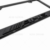 1x Mercedes-AMG 3D Gloss Black License Plate Frame Cover Decorate + Screw Caps