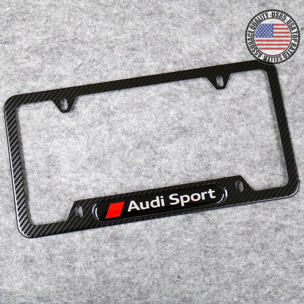 For Audi Sport Front or Rear Carbon Fiber Texture License Plate Frame Cover Gift