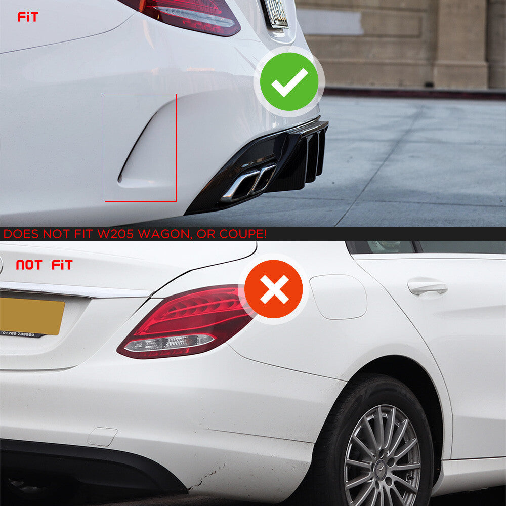 15-20 C-Class W205 4DR Rear Bumper Real Carbon Fiber Side Vents Spoiler Forged