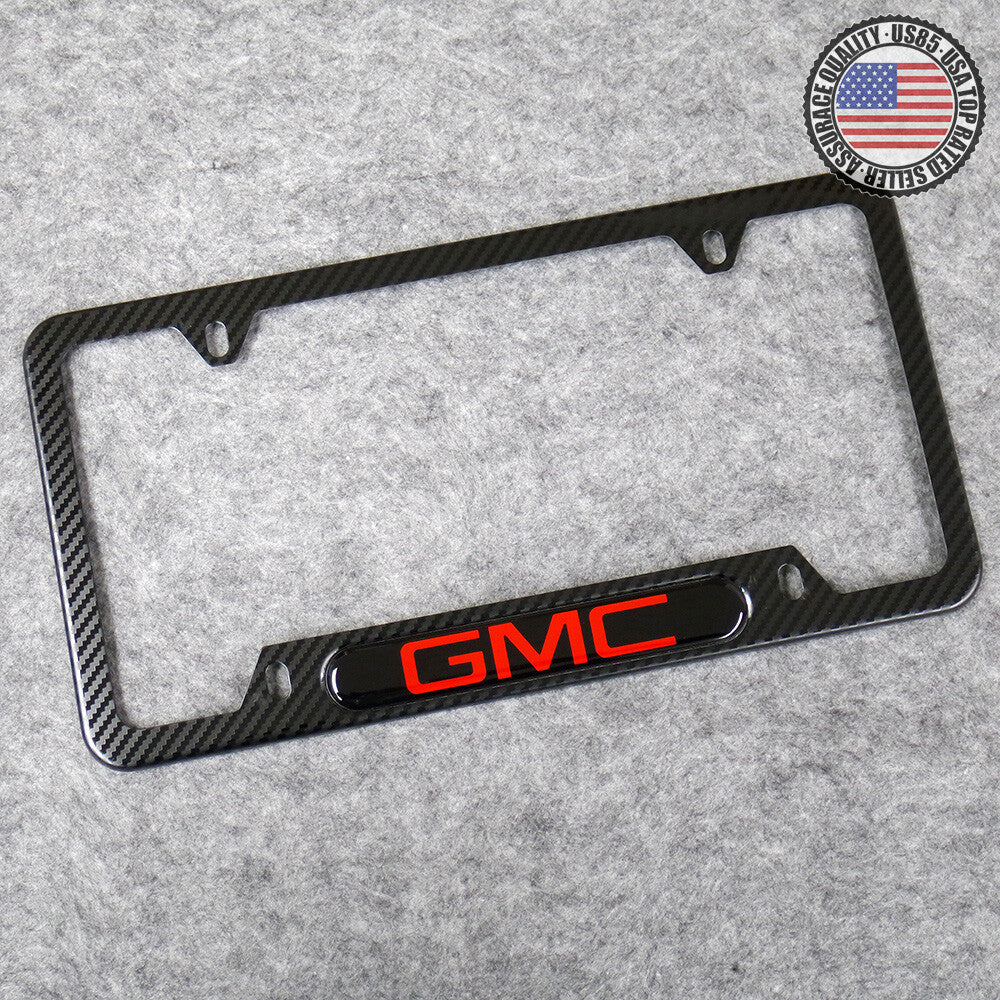 For GMC Front or Rear Carbon Fiber Texture License Plate Frame Cover Holder Gift
