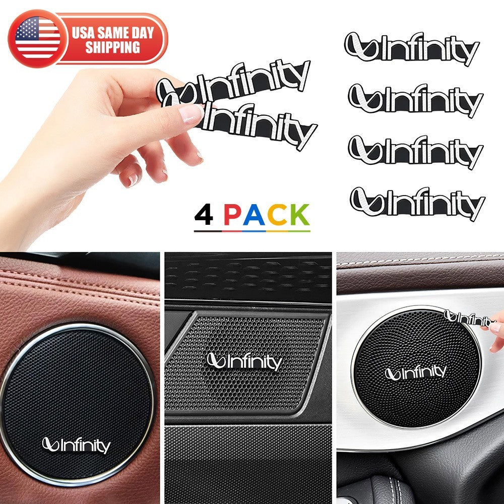4pcs Infinity Car Hi-Fi Speaker Audio Badge Stereo Emblem Sticker Decal Logo