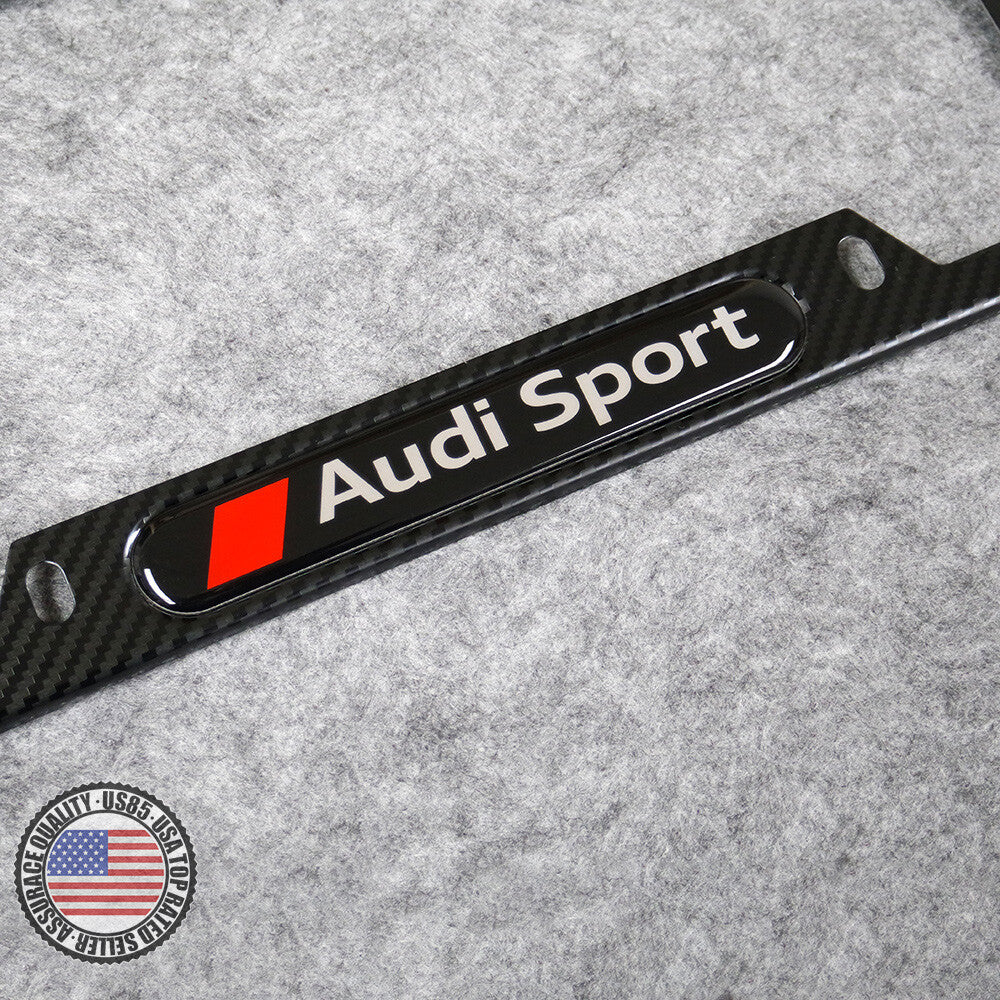 For Audi Sport Front or Rear Carbon Fiber Texture License Plate Frame Cover Gift