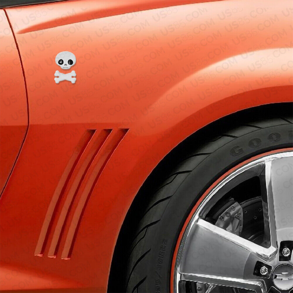 3D Fashion Metal Cute Skull w/ Bone Car Decal Badge Emblem Sticker Decoration