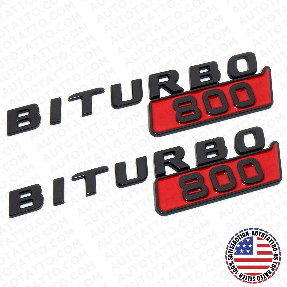 2x Mercedes BRABUS BITURBO 800 Fender Nameplate Badge Marker Emblem Gloss Black