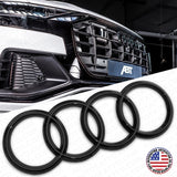 Q8 SQ8 RS8Q Front Grille & Liftgate Audi Ring Nameplate Emblem Logo Gloss Black