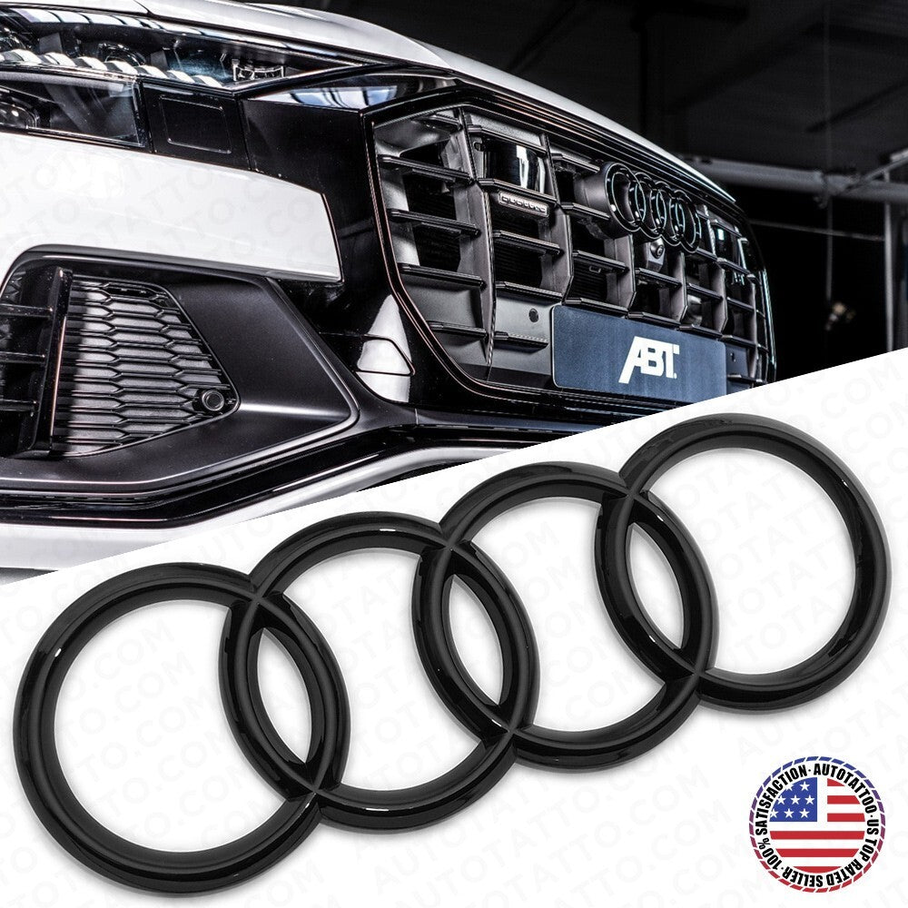 Q8 SQ8 RS8Q Front Grille & Liftgate Audi Ring Nameplate Emblem Logo Gloss Black