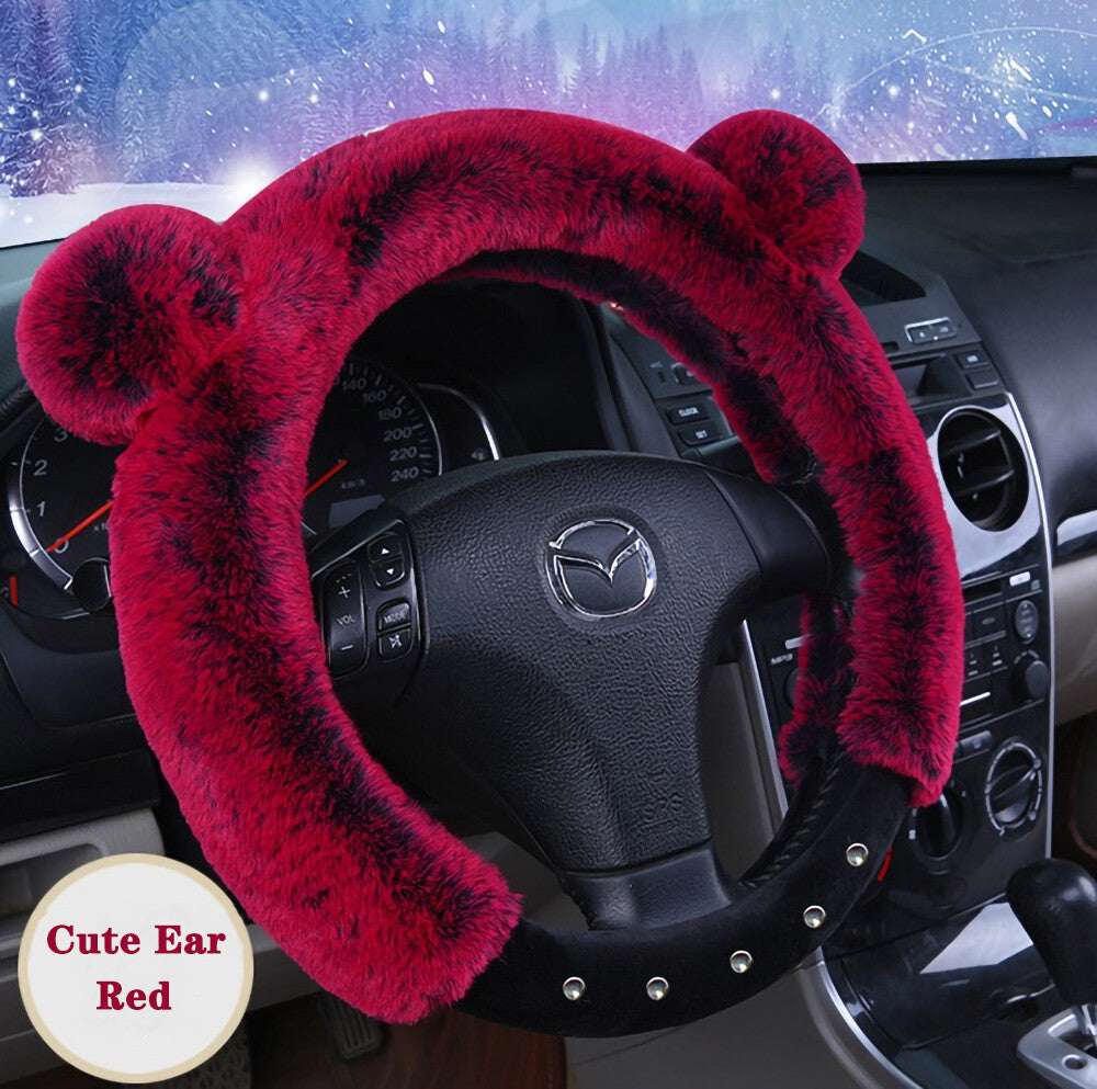 Universal Soft Warm Ears Faux Rabbit Fur Car Steering Wheel Cover for Decoration