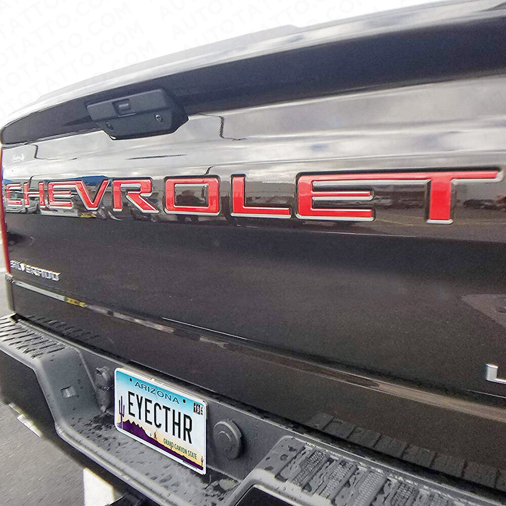 19-22 Silverado CHEVROLET Tailgate Insert 3D Letters Badge Nameplate Emblem Red