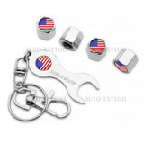 4x Universal USA Flag Car Tire Wheels Air Stem Dust Valve Caps Cover + Keychain